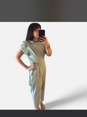 Calvin Klein Sage Green Midi Jumpsuit with Draped Sleeve